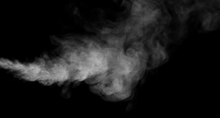 white smoke steam spray, and abstract vapor water isolated on a black background. concept of texture cold mist or hot vapor, fog effect, and cloud for design air pollution, element smog