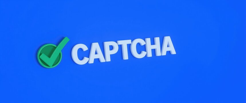 3D CAPTCHA response test with a green tick mark against a blue background