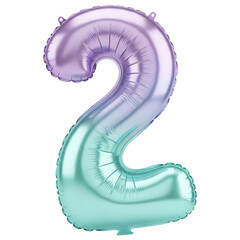 Shiny gradient number 2 shaped inflatable air balloon on transparent background