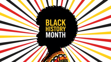 Vibrant black history month celebration graphic with colorful rays and silhouette isolated on transparent background