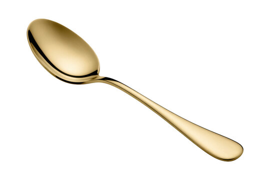 Golden spoon shiny metallic isolated on a transparent background
