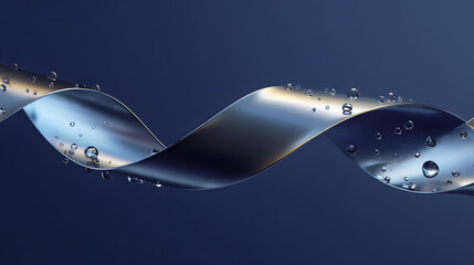 Abstract metallic ribbon with water droplets