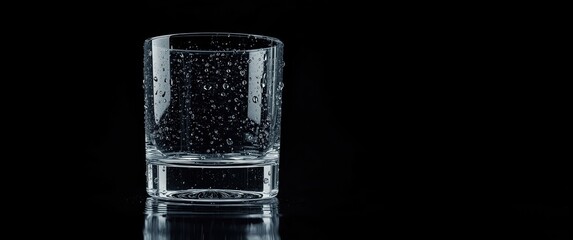 Water droplets cascade down the clear glass surface on a dark background. Artistic texture.