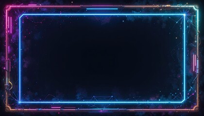 Obraz premium Vibrant neon frame with glowing blue and pink lights on dark background