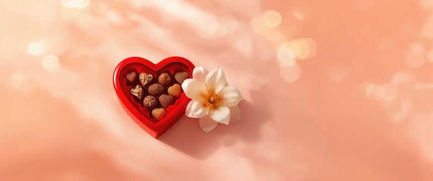 Red heart box paired with white flower against overlapping background