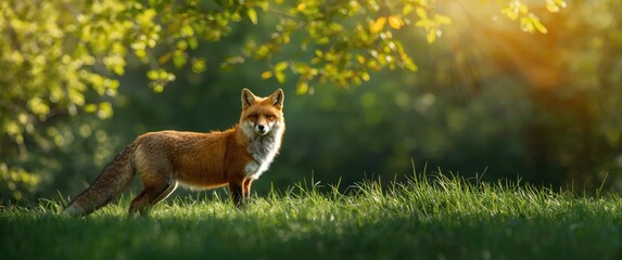 Naklejka premium Wild foxes during warm weather in nature