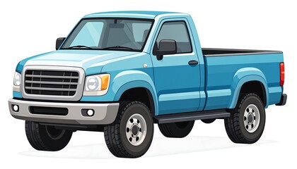 Blue pickup truck on white background.