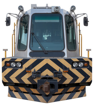 Front of train with yellow and black stripes chevron isolated on a transparent background