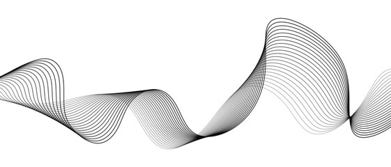 Minimal abstract wavy line background with flowing black linear curves, modern monochrome waves pattern, dynamic motion lines on clean white backdrop for technology, branding and creative design 