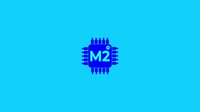 M2 chip icon, Computer processor chip-set icon. mini AI CPU icon animation on green background.
