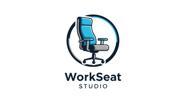 Blue Office Chair Logo Design Element.
