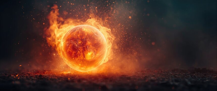 Mystical Fireball Orb Surrounded by Flames