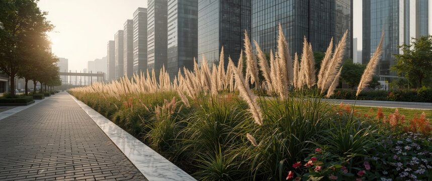 Along the cobblestone promenade, the buff monokurni is bordered by ornamental grass flowers that wave in the wind, resembling cornfields