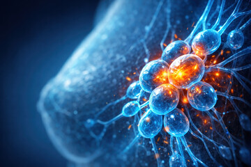 Female organs medical hologram closeup breast cancer concept abstract anatomy female chest organs glow medical hologram closeup breast tumor science research futuristic detail