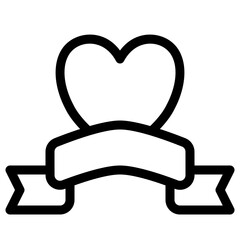 Heart with Ribbon Banner Line Icon