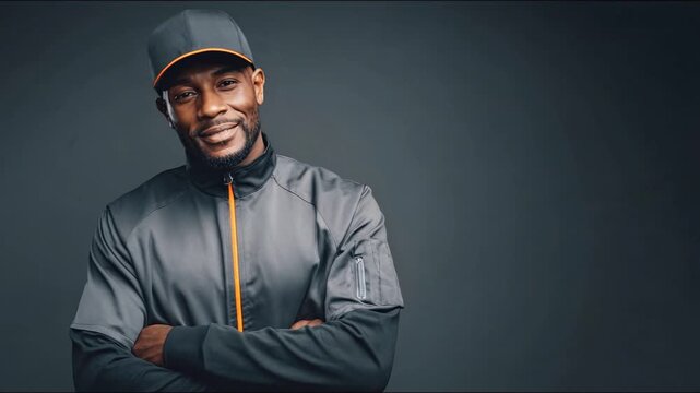 Stylish Man: A portrait of a man with a confident gaze, sporting a baseball cap, exudes style and poise. His crossed arms suggest a readiness, all against a dark background.
