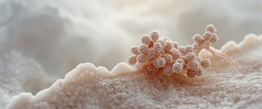 Scalloped edges of bone lined by osteoclasts (bone eating cells) featuring multiple nuclei, related to osteoblasts