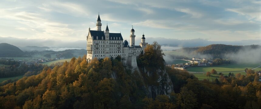 Hohenzollern Region in Germany Features a Tree-Covered Mountain with a Castle