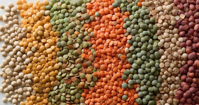 The Lentils Colorful Assortment of Dried Pulses Arranged in Neat Rows