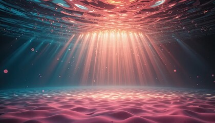 Stunning underwater scene with vibrant pink sand and sunbeams