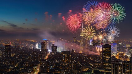 AIzaSyAzSjgftzwTUwsbgCk2T9gFkCxVUcWxqqw Dazzling Cityscape Fireworks Display Lighting Up the Night Sky Over Urban Skyline