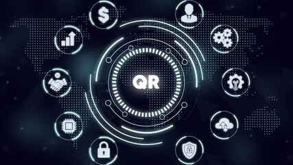 Q R code technology symbols business finance security - Powered by Adobe