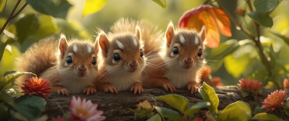 Fototapeta premium Young squirrels watching for their mother