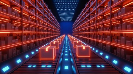 Infinite digital corridor with illuminated cubes