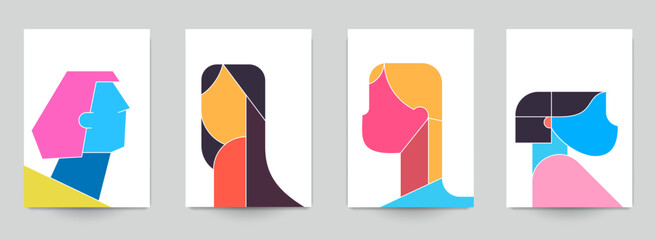 Template for cover banner, card, poster with silhouettes woman or girl. Abstract modern art background in minimalistic fashion style. Vector illustration.