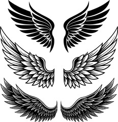 Obraz premium A black vector illustration of flying angel wings with feathered heart inspired design suitable for tattoo or icon