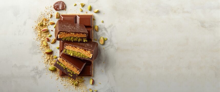 Delicious Dubai chocolate with pistachio paste and kataifi dough - Confectionery and sweets