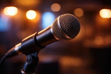 Obraz premium Microphone with a subtle glow from ambient soft lighting