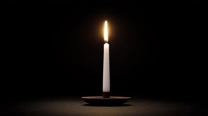Single white candle burning steadily in an iron holder against a deep dark background, symbolizing new beginnings and meaningful moments.