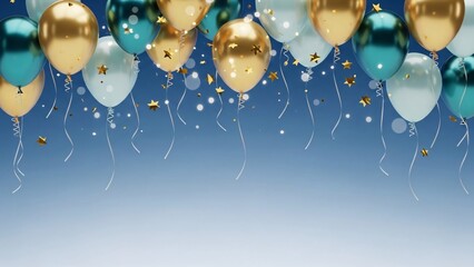 Celebratory balloons floating in a serene sky