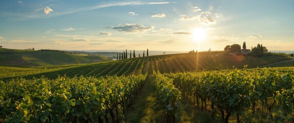 Obraz premium Italy's Tuscany region with Grape and Olive Fields: Agriculture, Tourism, and Travel Guide for a Beautiful European Summer Vacation
