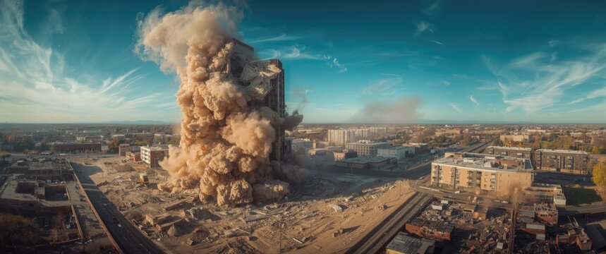 Final shot in the building imploding demolition sequence