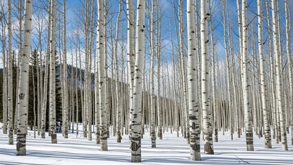 Snowy Forest of Slender White Trees.