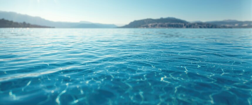 Beautiful textured calm blue water surface featuring ripples and a relaxing sunny day scene