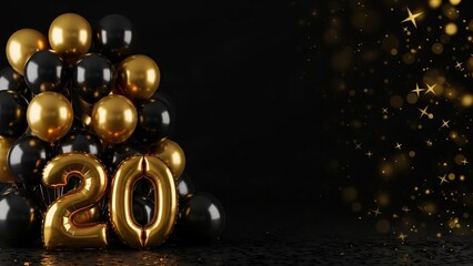 Celebratory golden and black balloons with number 20