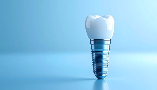 Dental Marvel: A detailed perspective on a singular tooth and implant, designed to restore or enhance a radiant smile, capturing the very essence of modern dentistry.
