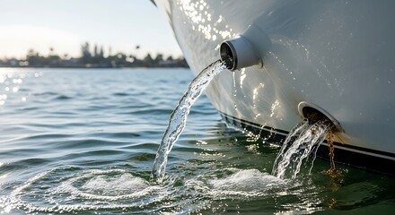 Clean water streams from a boat into the ocean's surface.