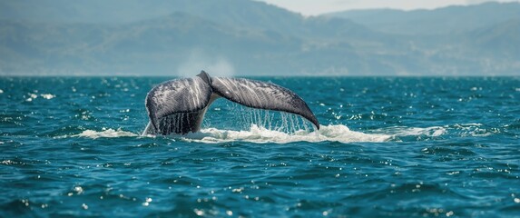 Obraz premium Illustration of a humpback whale tail in the Sea of Cortez, Mexico, California Peninsula