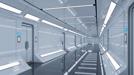 Modern train station corridor with sleek design and natural light