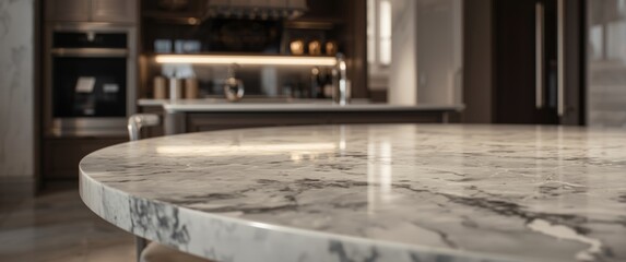 Luxury kitchen showcasing a marble surface and soft-focused background