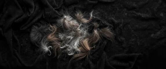 Top view of pet hair on dark fabric