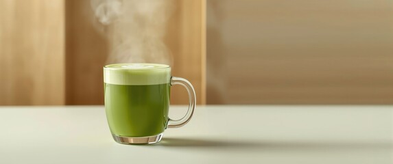 Hot matcha latte in a mug design