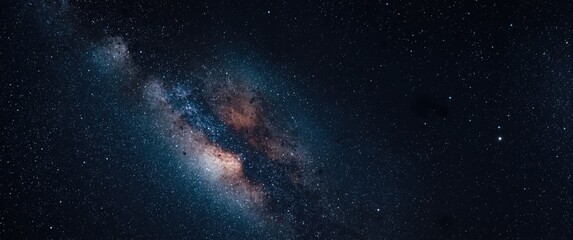 Fototapeta premium Photograph of the Milky Way galaxy captured with long exposure, stars, space dust, and a grainy look