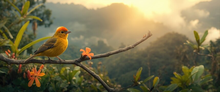 Wildlife and birding in San Gerardo de Dota, Costa Rica: Little Bird Yellow female flame-colored tanager (Piranga bidentata)