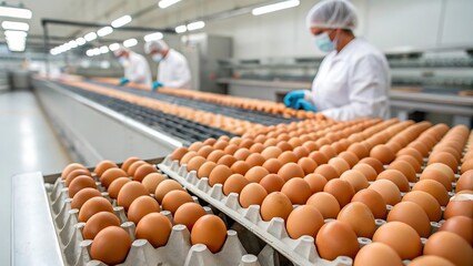 Quality Control Inspection of Fresh Brown Eggs in Modern Production Facility