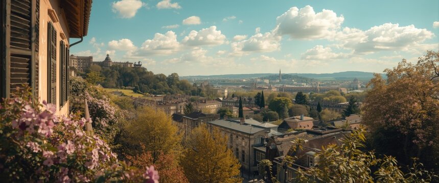 Sight from the balcony overlooking the Park and flower garden